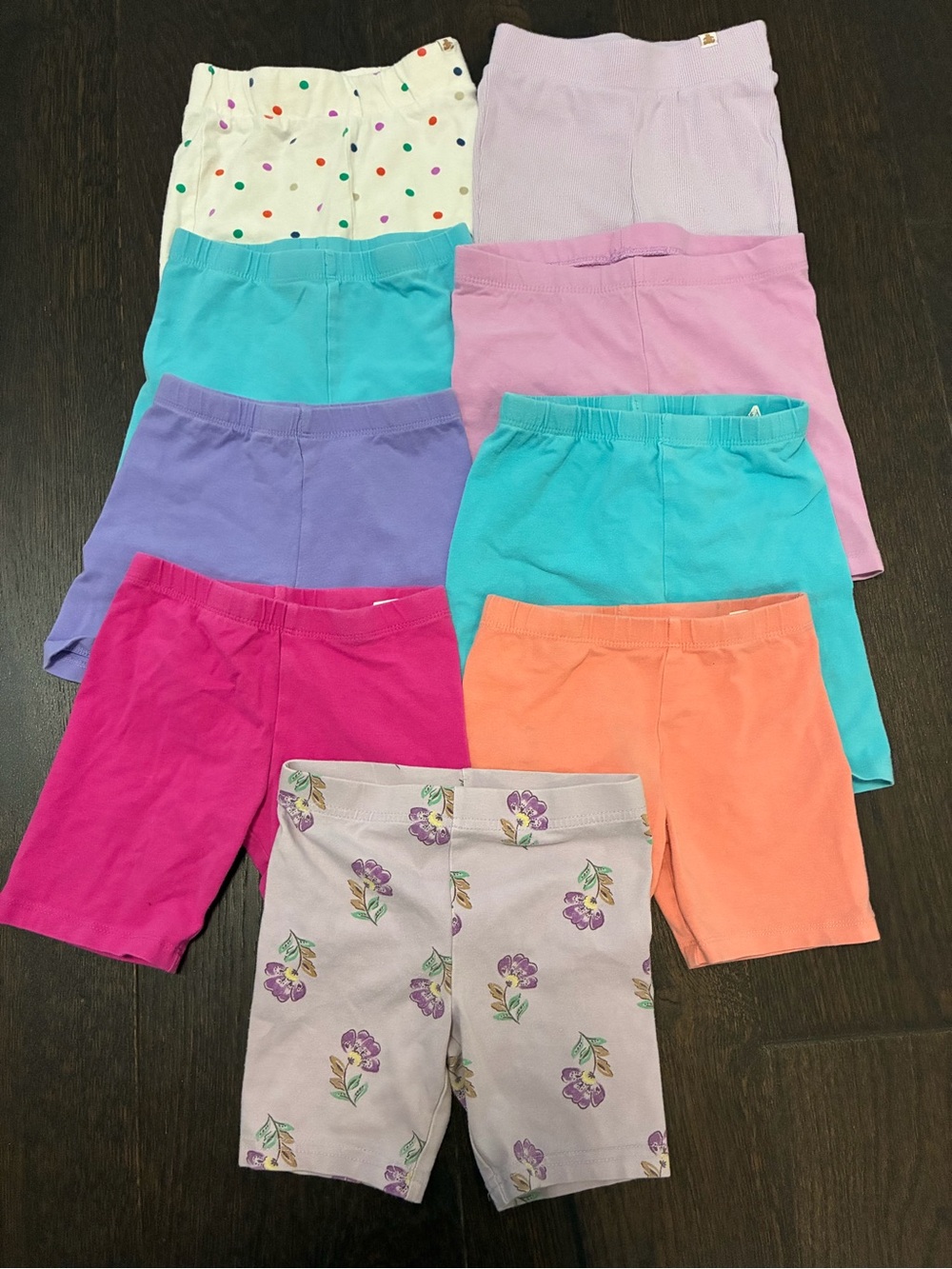Girls’ 5T Cotton Bike Shorts, 9 Pair Bundle, Multiple Colors & Brands